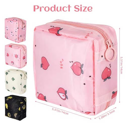 Image of 4Pcs Sanitary Napkin Storage Bag, Portable Period Bag for Teen Girls Woman, Pad Pouch Tampon for Purse, Reusable Zipper Period Pouches for Teen School Office Travel Feminine Care Organizer, Cute