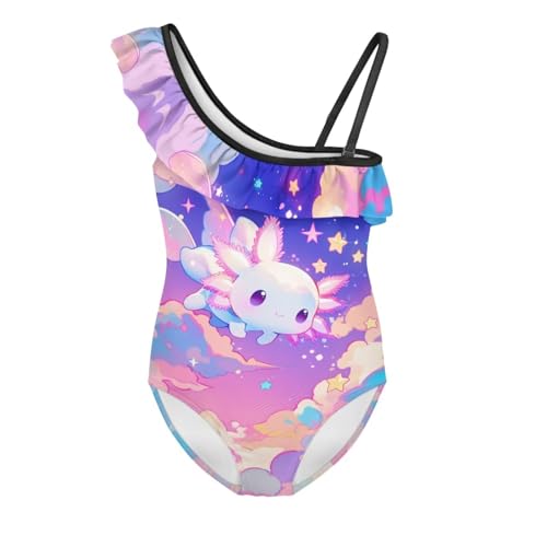 Image of Ladybug Swimsuits for Girls 5-14 One Piece Bathing Suit Kids One Ruffle Shoulder Beach Sport Swimwear