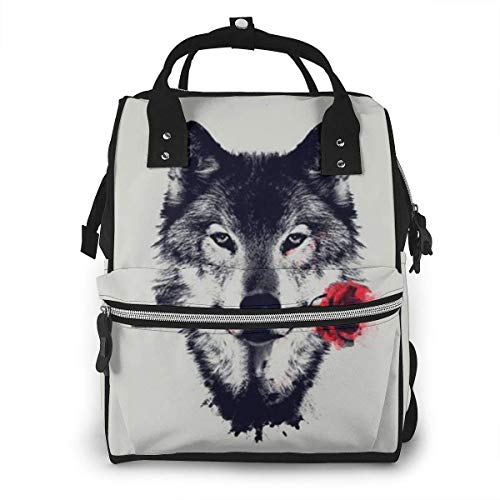 Bolsa de pañales lobo con Rose Mommy  multifunción de gran capacidad de viaje mochila