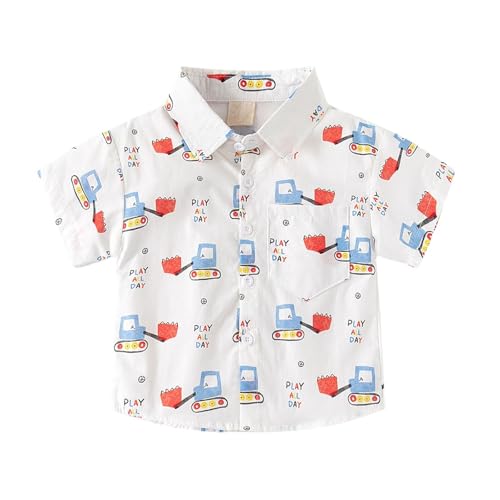 Boys Hawaiian Shirt Summer Short Sleeve Button Down Shirts Kids Graphic Tees with Pockets Casual (White, 12-18 Months)
