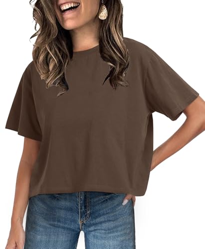 Image of UNCLECAT Womens Short Sleeve Crop Tops Summer Basic Cropped T Shirts | Workout,Casual,Crew Neck Tee,Boxy Loose Fit,Cotton Trendy Clothes