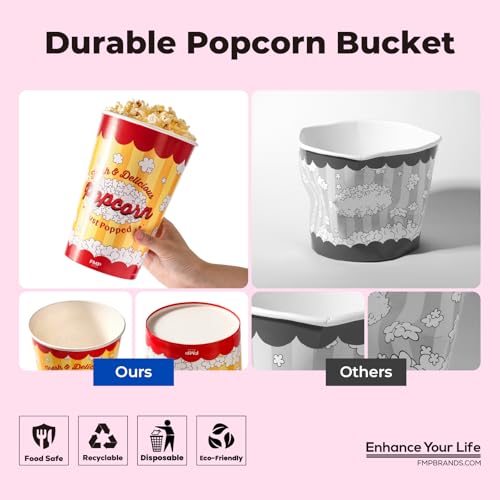 Image of Fit Meal Prep 25 Pack Classic Paper Popcorn Buckets Disposable, 64 Oz Grease Resistant Popcorn Bowls Cups for Machine Home Theater Carnival Movie Night