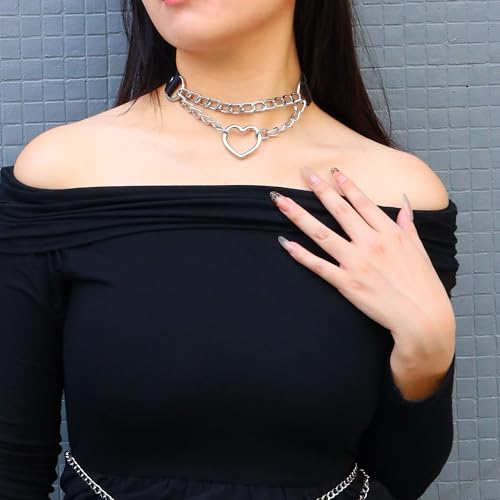 JJDreams Punk Halsband Gothic PU Leder Halsreif mit Kette Herz Anhänger elegant Choker Kragen schwarz Damen, Chock Gothic Damen