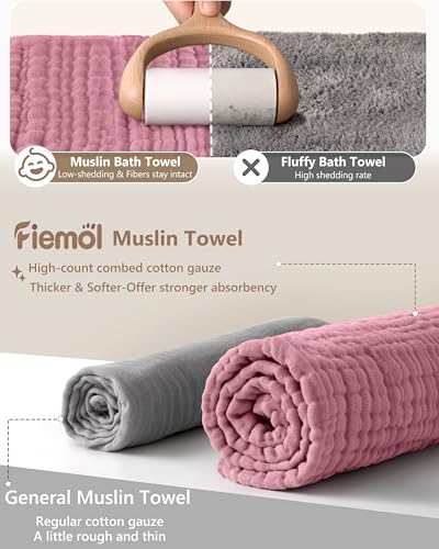 Image of Baby Girl Bath Towels, 100% Muslin Cotton Hooded Baby Towels for Newborn, 2 Pack Baby Towels with Hood for Infant Toddler and Kids, Large 32x32Inch Bath Essentials, Soft and Absorbent