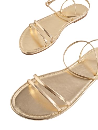 GORGLITTER Women's Strappy Flat Sandals Ankle Strap Open Toe Dressy Summer Flats Sandal4