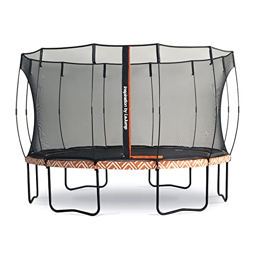 Trampoline Zéro-Ressort 366cm Orange Rond LeJump Lightning Trampoline Extérieur Enfant Grand Trampoline de Jardin Trampoline de Fitness avec Fillet de sécurité et Tapis de Saut pour Enfants et Adultes