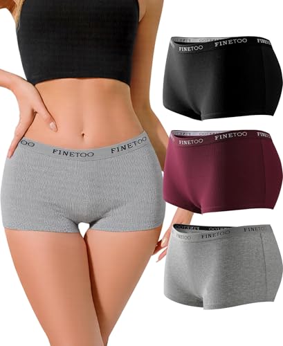 FINETOO Bragas de Algodón de 3 Piezas Calzoncillos Boxer de Mujer Suaves y Transpirables Multi-Pack S-XL