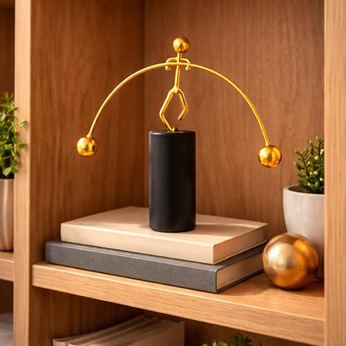 Image of CraftVatika Office Desk Decorative Showpiece Items Table Decoration Items, Home Decor Items for Living Room, Balancing Gadget for Stress Relief & Focus, Perpetual Motion Metal Pole Balancing Man Gift