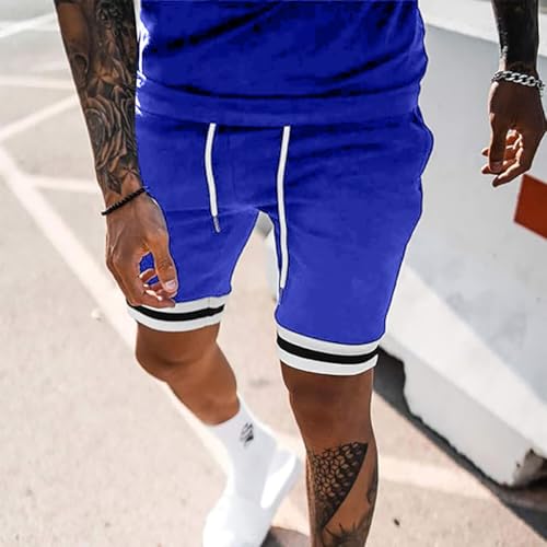 congluoki Mens Short Sets 2 Piece Outfits Fashion Short Sleeve Summer Tracksuits Casual Set with Pockets Sapphire S
