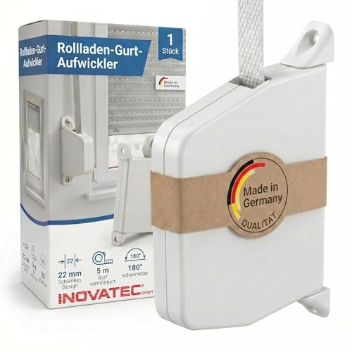 INOVATEC Rollladen Gurtwickler Aufputz Mini inkl. 5m Gurtband Aufschraubwickler 180 schwenkbar Einfache Montage für Rolllade Fenster & Jalousie Weiß 1 Stück