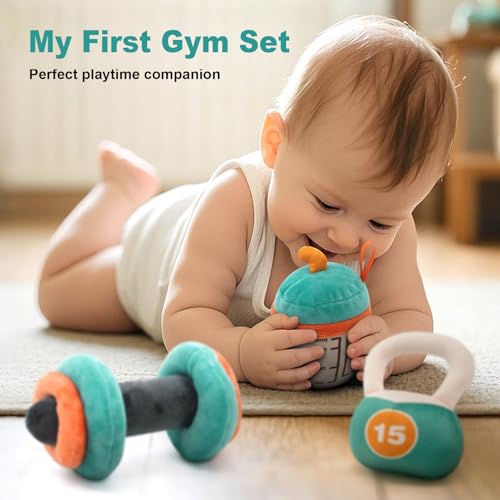 Vanplay Baby Toys 0-12 Months, Workout Plush Toy with Rattle for 0-3-6 Month, Sensory Montessori Toys for Babies 6-12-18 Month, Baby Boys Girls Birthday Shower Gifts for 7 8 9 10 Month