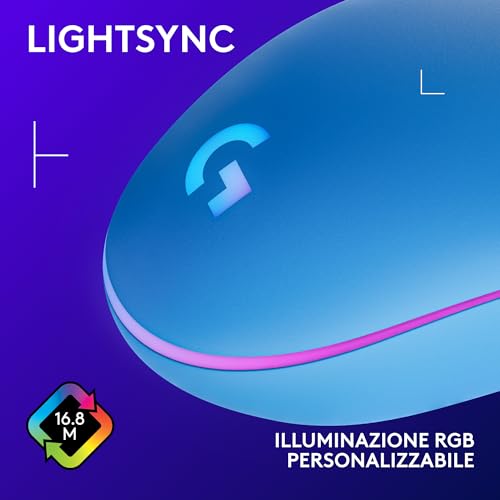 G203 LIGHTSYNC Mouse Gaming con Illuminazione RGB, Personalizzabile, 6 Pulsanti Programmabili, Sensore per Gaming, Tracciamento a 8000 DPI, Peso Ridotto - Blu - Mouse gaming - Immagine 3