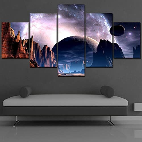 Cuadros en Lienzo Modernos Impresión de Imagen Artística Planeta espacial 5 Piezas HD Mural Póster Fotos Arte Pintura de Pared Lienzo Decorativo Para Tu Salón o Dormitorio Cover