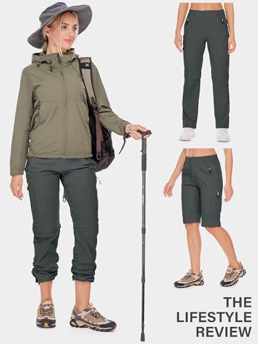 Womens Hiking Pants Convertible Quick Dry Stretch Lightweight Zip Off Outdoor Safari Pants,4409,Iron Grey,2 - Thumbnail 7