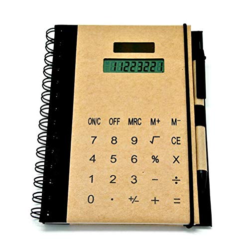 Multifunctional Creative Notebook With 8 Digital Solar Calculator Spiral Coil Notes Student Office Business Supplies Wood Cover Line Notes With Post-it Note Pen Card Pocket Storage CD Pocket