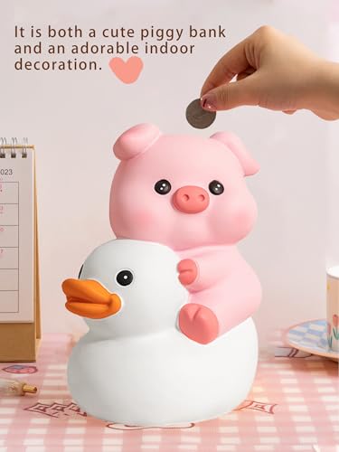 Image of Yellow Duck Coin Money Bank，Cute Pink Pig Money Box，Unbreakable Coin Jar for Kids with Adorable Design (White)