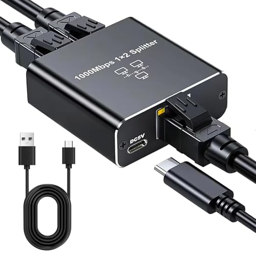 Divisor LAN 1 a 2, divisor Ethernet de 1000 Mbps, conmutador LAN de 2 puertos con cable de alimentación tipo C, conmutador Gigabit Ethernet para computadoras, concentradores, switches, enrutadores, de