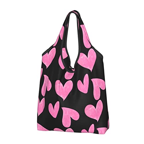 Sacs réutilisables à motif cœur pour femme, sac de courses portable, sacs fourre-tout réutilisables, sacs en tissu respectueux de l'environnement, Noir , Taille unique Cover