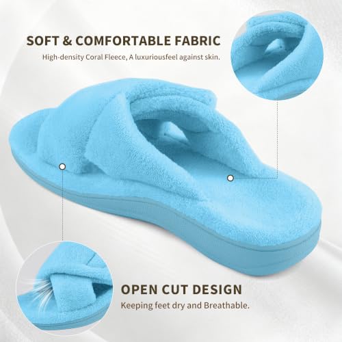 Image of BCSTUDIO Women's Orthopedic House Fuzzy Slippers with Arch Support | Plantar Fasciitis Relief Orthotic Furry Slippers, Open Toe, Cross-Band, Non-slip Sole, Machine Washable, Indoor Outdoor