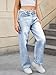 MakeMeChic Girl's Jeans Baggy Wide Straight Leg High Elastic Waisted Denim Pants Y2k Kid 7-14Y Light Wash 13 Years