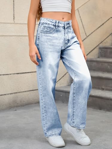 MakeMeChic Girl's Denim Pants High Waisted Straight Leg Jeans with Pockets3