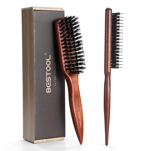 BESTOOL Hair Brush,Pure Boar Bristle Hair Brush for Better Hair Texture Slick Back Brushes for Women Men and Kids Best for Sensative Scalp Medium Thin