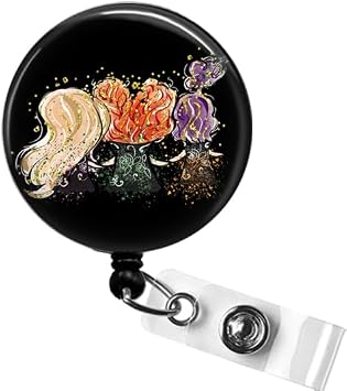 Three Witches Badge Reel - Funny Halloween Retractable ID Holder for Nurses & Teachers