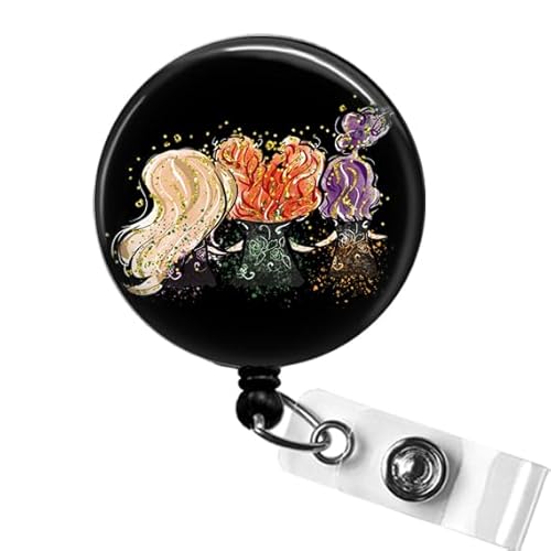 Three Witches Badge Reel - Funny Halloween Retractable ID Holder for Nurses & Teachers