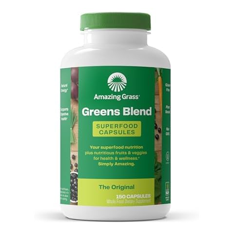 Amazing Grass Greens Superfood Powder: Greens Powder with Digestive Enzymes & Probiotics, Organic Spirulina, Chlorella, and Beet Root Powder, Original, 150 Count Cover