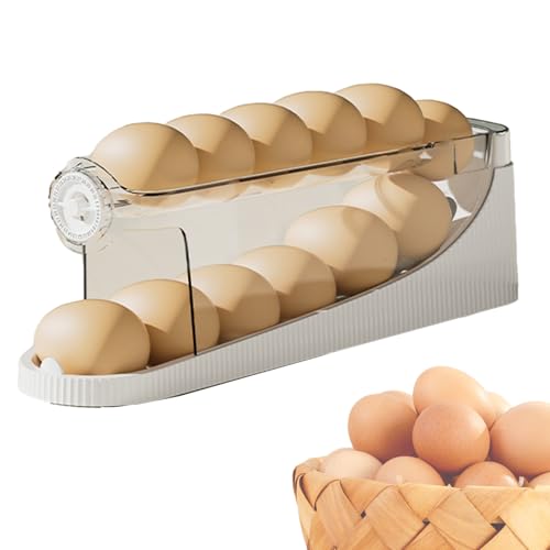 Almacenamiento de huevos para refrigerador, estante de doble capa con ruedas automáticas, soporte para huevos rodantes, para despensa, cocina, encimera, mesa hervida del hogar