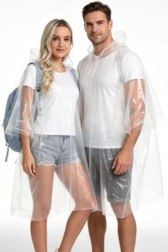 Image of 4 /6 /12 Pack Disposable Rain Ponchos for Adults - Emergency Rain Poncho for Camping Hiking Travelling