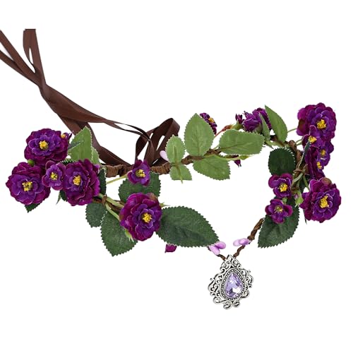 MOSTORY Corona de flores de hadas moradas para mujer, corona floral renacentista, diadema de elfo para fiesta de cosplay Renfaire Halloween