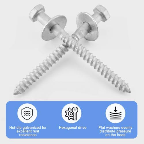 Image of Hicarer 60 Pcs 1 /2 inch X 5 inch Hex Head Lag Screws Bolts with Washers Kit for Wood Hot Dip Galvanized Lag Bolts Heavy Duty Screws Kit