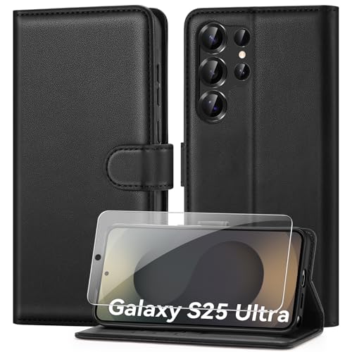 ivencase Compatible with Samsung Galaxy S25 Ultra 5G Case with 1 Screen Protector [RFID Blocking] PU Leather Flip Wallet Case with Card Slots Stand Magnetic Phone Case for Samsung S25 Ultra - Black