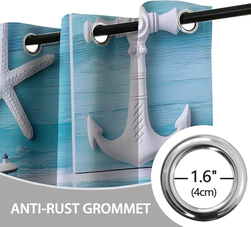 Rideaux opaques à œillets bleu effet grain de bois marin