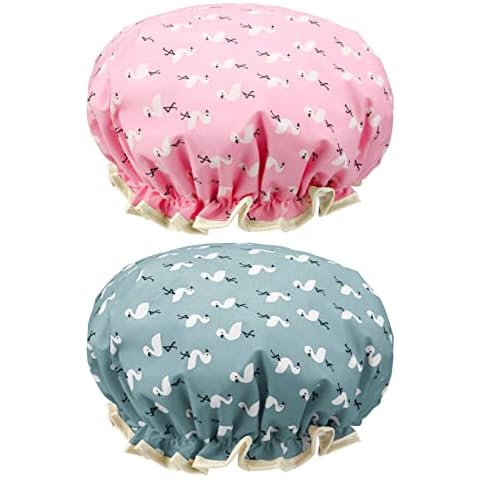 2 Pcs Shower Cap Elastic Band Waterproof Bath Caps Double Layers Reusable Cover