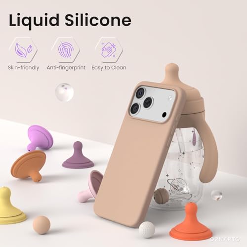 Image of ORNARTO Compatible with iPhone 17 Pro Max Case 6.9 inch, Slim Liquid Silicone 3 Layers Soft Gel Rubber Shockproof Protective Cover with Anti-Scratch Microfiber Lining-Nude Taupe
