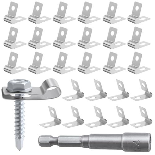 Wire Fence Clips 120 PCSFence Wire Clamps Stainless Steel Agricultural Fencing Mounting Clips with 120 Pcs Stainless Steel Screws for 12-16 Gauge Welded Clamps to Wood Metal or Vinyl Railings