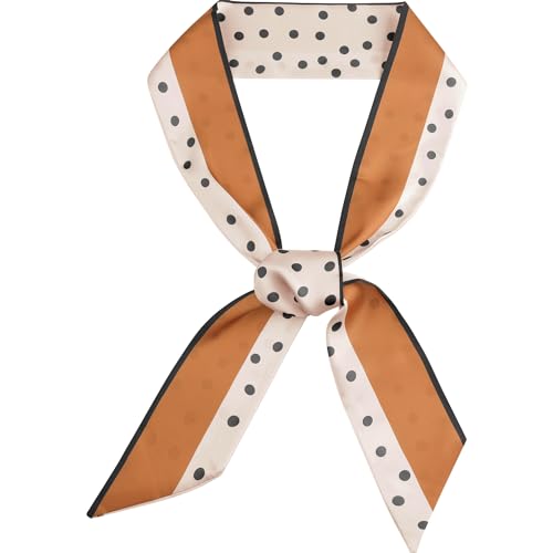 Women Polka Dots Striped Skinny Long Scarves, Satin Silky Neck Scarf Neckerchief Ribbon Hair Band