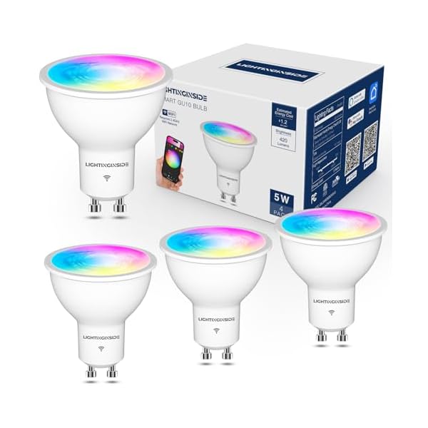 GU10 Smart Light Bulbs 50W Equivalent, 38°Beam Angle, Smart Bulb Compatible with Alexa/Google Assistant/Smart Life, 5W 420LM, RGBCW Spotlight Track Light, 2.4GHz WiFi, ETL Listed, 4PCS