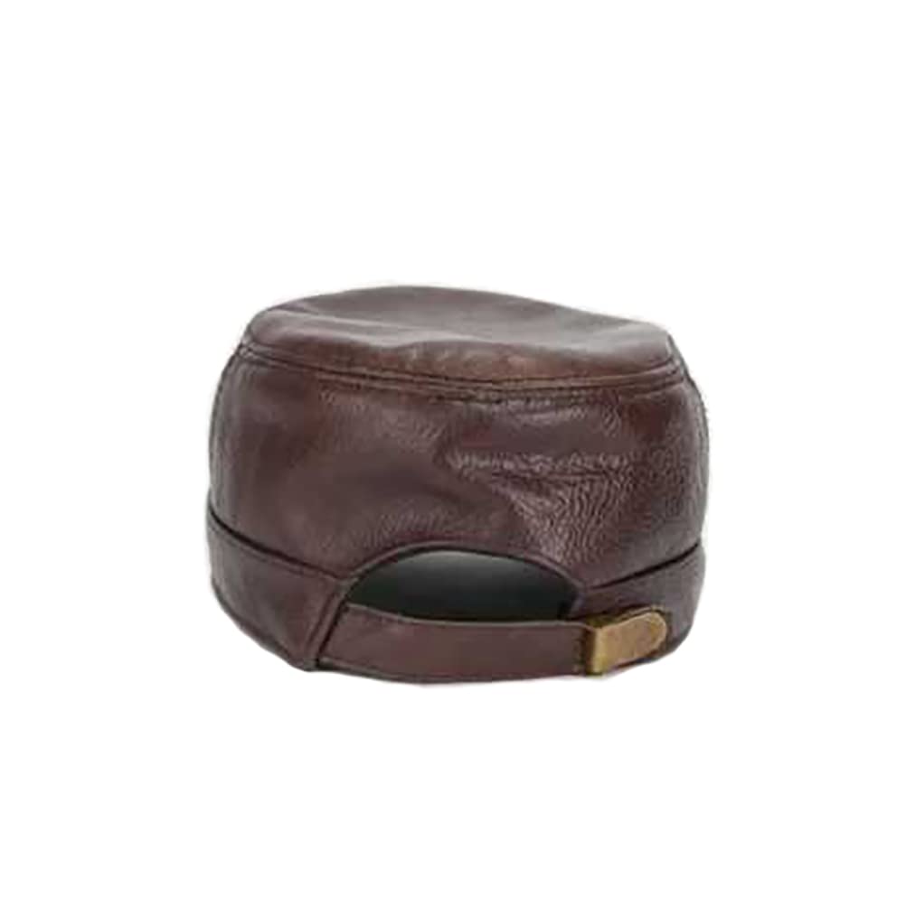 Herren Baseballkappe aus echtem Leder, flache Oberseite, Armee-Kappe, verstellbar, Militär-Mütze, flache Kappe, Casquette, warm, klassisch, 2 Farben, braun, 7.583333333333333