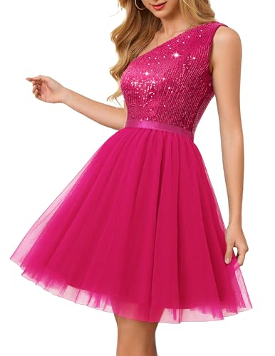 BeryLove Womens Sequin Homecoming Formal One-Shoulder Cocktail Dress for Teens