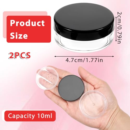 2 PCS 10ml/0.34oz Plastic Empty Travel Small Loose Powder Compact with Rotatable Sifter and Leakproof Screw Lid, Refillable Loose Powder Containers Reusable No Leak Compact, Black2