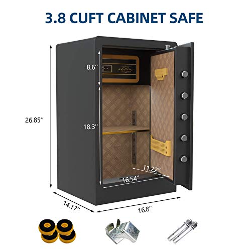Nurxiovo Security Safe Box, 3.8 Cubic Feet Safe with Double Safety Key Lock and Password, Secret Cubby, Removable and Adjustable Shelf, for Home Office, Black - Thumbnail 5