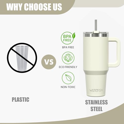 Image of 20 oz Tumbler with Handle,Tumbler with Lid and Straw,Double Wall Insulated Cup Stainless Steel Travel Mug(Cold for 34 Hours),Water Bottle for Iced Tea,Coffee,Cold Beverages(Cream White)