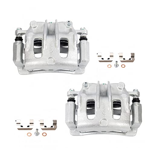 Image of TRQ Front Brake Caliper Set Zinc Coated Brackets Hardware Compatible with 2007-2009 2007-2016 Hyundai Santa Fe