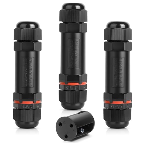 Caja de Conexiones IP68 Impermeable, HOMMAND Conector de Cable Estanco para 3 Polos Cable Ø4-12mm, Caja de Conectores Electricos Exterior Impermeable, 3 Pack