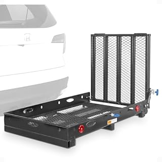 Silver Spring Folding Steel Wheelchair Carrier with Ramp & Hitch Mount, 48" x 27.75", Black - Heavy-Duty and Foldable Mobility Carrier for Scooter Vehicles and Wheelchairs