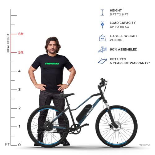 Image of EMotorad X2 Unisex MTB Electric Cycle with 7.65Ah Removable Battery, LCD Display, 5 Levels of PAS, 27.5 inch Wheel, Front Suspension, 250W Motor, 90% Assembled (Mesh Black) (Mesh Black)