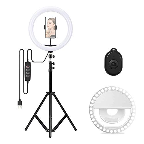 Glomio 10" Selfie Ring Light 3 Modes with Adjustable Tripod Stand & Phone Holders Compatible with iPhone & Android Remote Control for Makeup/Photography/Live-Stream/YouTube Video/Vlog